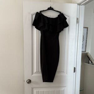 Boohoo Black Strapless Ruffle Dress